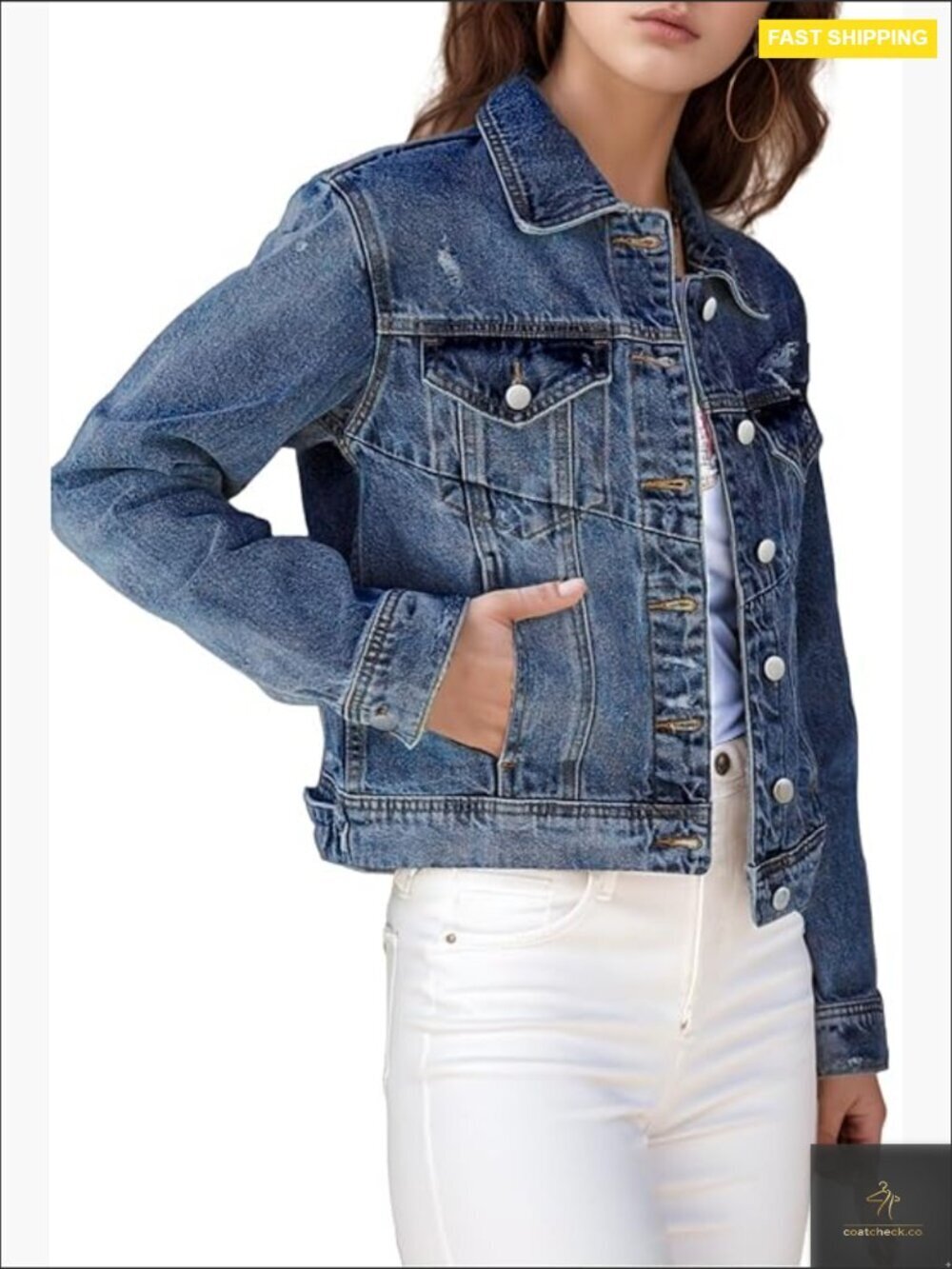 Distressed Denim Jacket Women's Ripped Casual Long Sleeve Fall Coat Classic